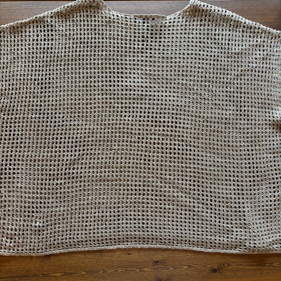 Eileen Fisher 100% Linen Open Knit Crochet Bateau Neck Boxy Top Tan | Size Small - Picture 3 of 10
